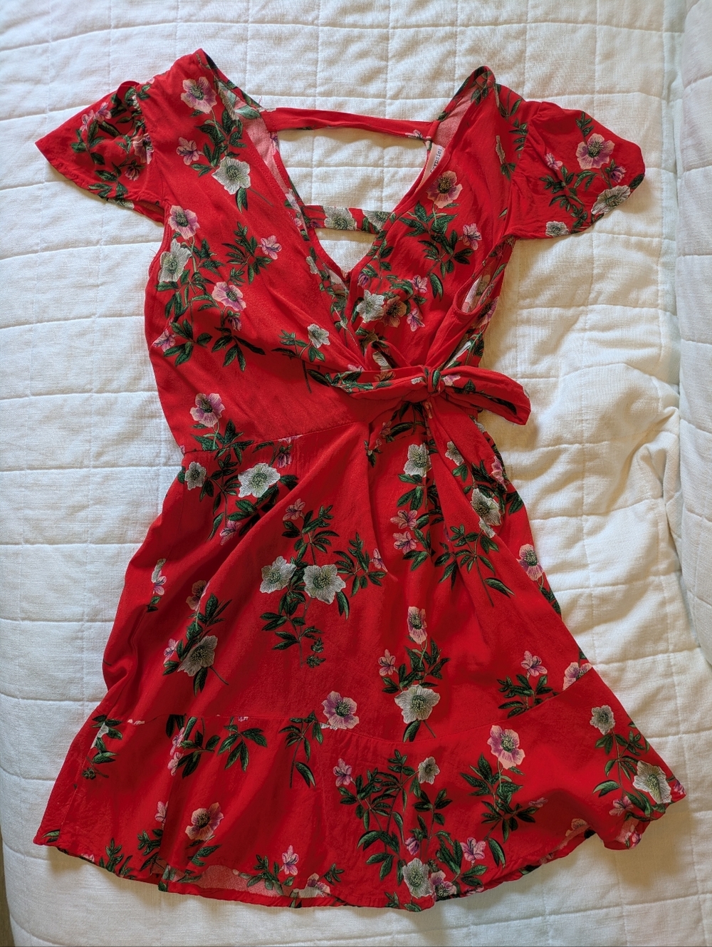 Band of Gypsies Red Floral Tie-Waist Mini Dress
